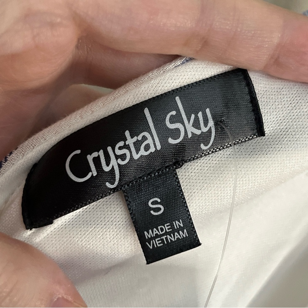 NEW Crystal Sky Blue White Jumpsuit Striped Wide Leg Flowy Cropped Romper Sz S - Picture 8 of 12